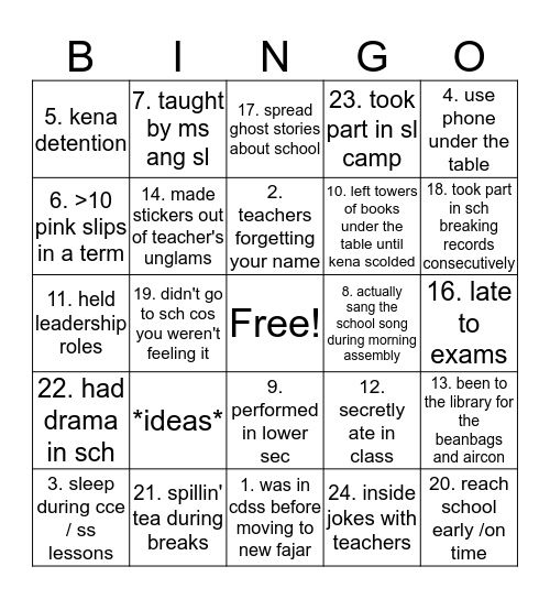 FJSS edition Bingo Card