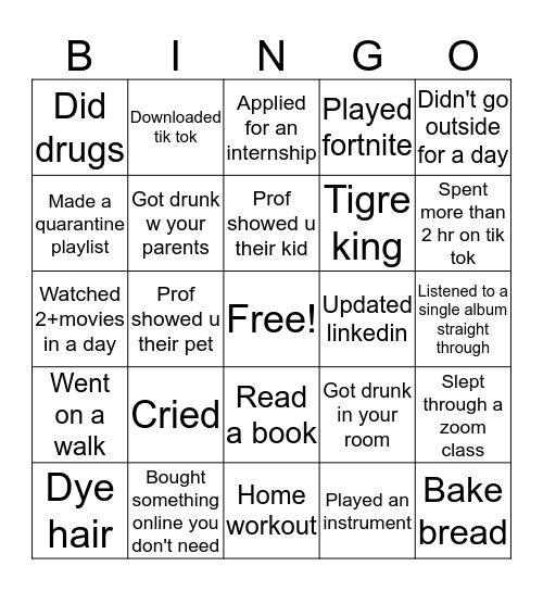 Quarantine bingo Card