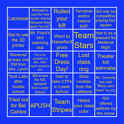 Agnes Irwin Bingo Card