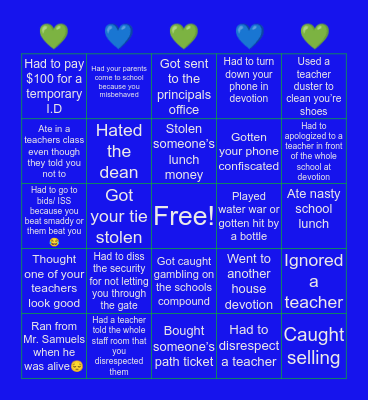 Vauxhall high school Bingo Card