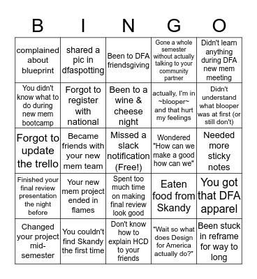 WashU DFA Bingo Card