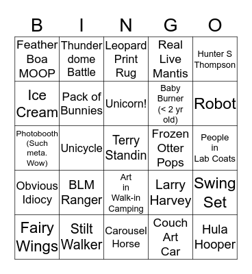 Playa Selfie Bingo Card