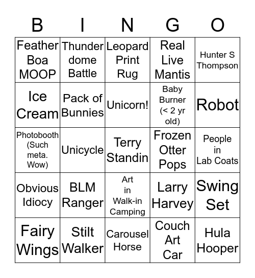 Playa Selfie Bingo Card