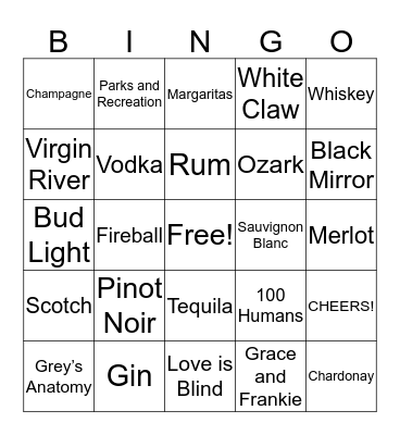 Binge Watching vs Binge Drinking Bingo Card