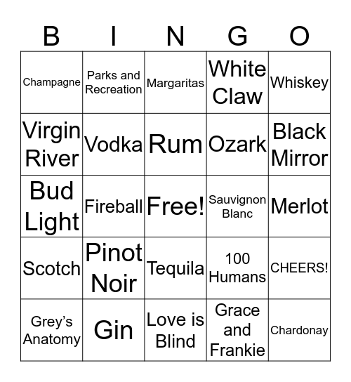 Binge Watching vs Binge Drinking Bingo Card