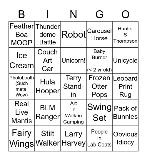 Playa Selfie Bingo Card