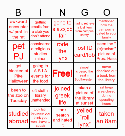 Rhodes Bingo Card