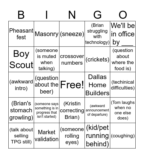 Virtual First Friday Bingo Card