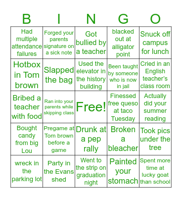 Lincoln high school Bingo Card