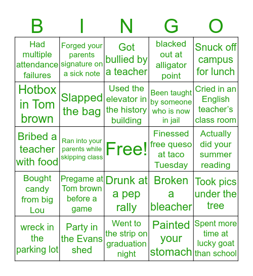 Lincoln high school Bingo Card