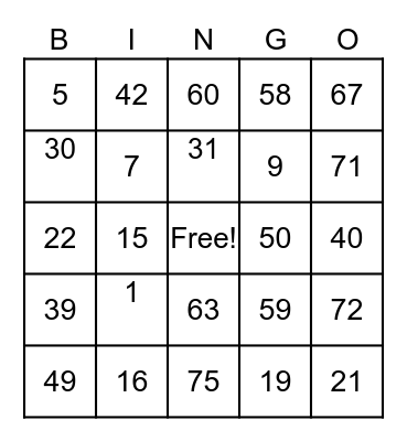 Untitled Bingo Card