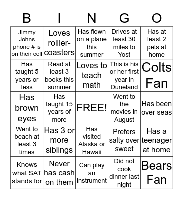 Did you know! Bingo Card