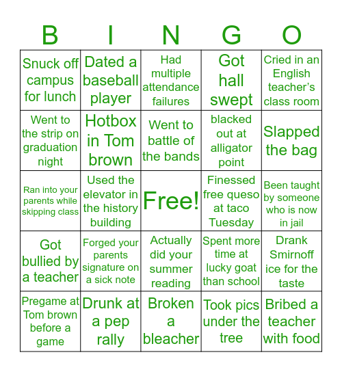Lincoln high school Bingo Card