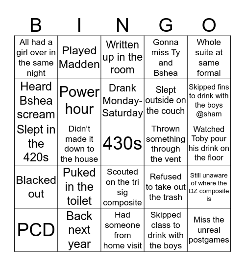 430s Bingo Card