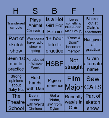High School Boyfriend Improv Bingo Card