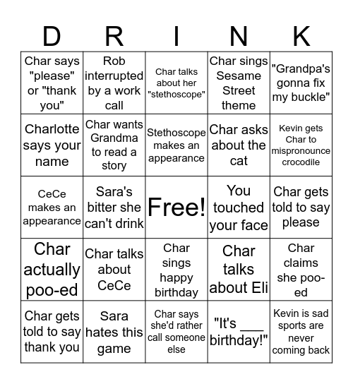 DRINK-O Bingo Card