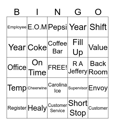 Short Stop Bingo Card