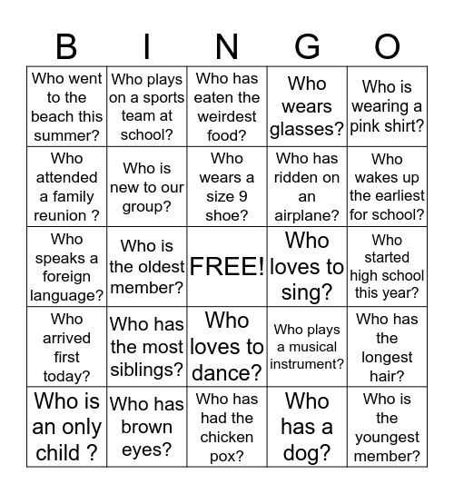 Getting To Know My Sisters Bingo Card