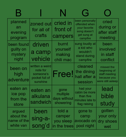 Alkulana Counselor Bingo Card