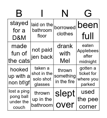 Jen's House Bingo Card