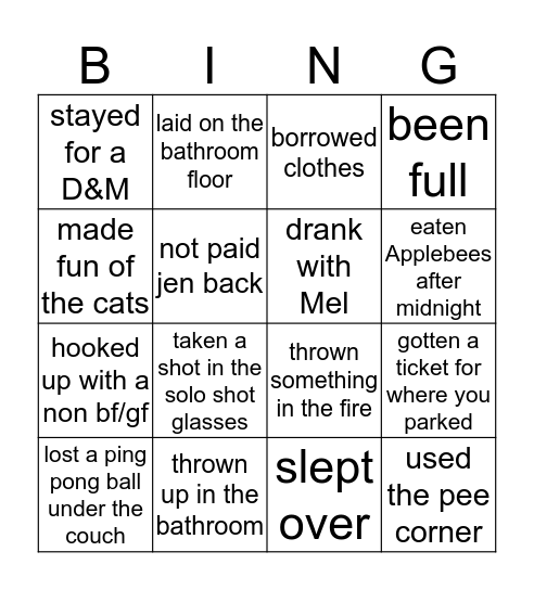 Jen's House Bingo Card
