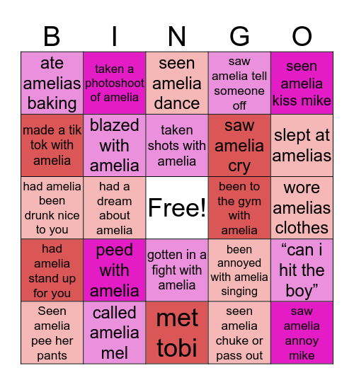 Amelias Bingo Card