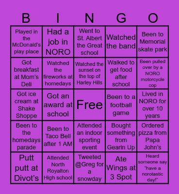 North Royalton Bingo Card