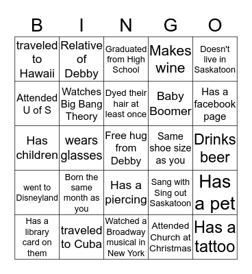 Debby's Birthday Bingo Card