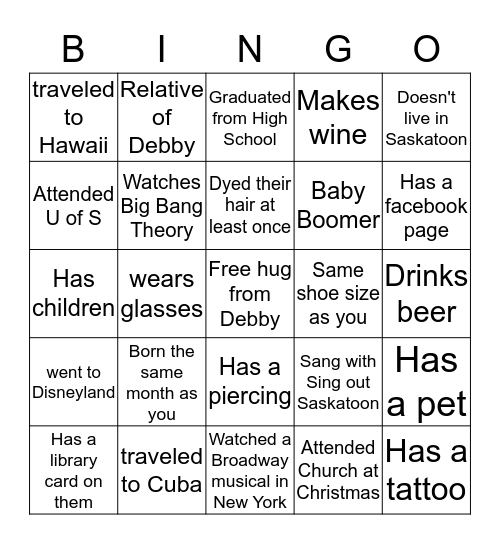 Debby's Birthday Bingo Card