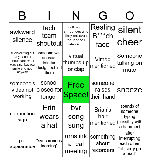 Faculty Zoom Bingo Card