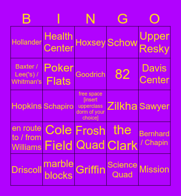 Williams Bingo: Places I've Cried Edition Bingo Card