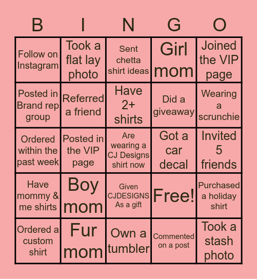 CJ DESIGNS Bingo Card