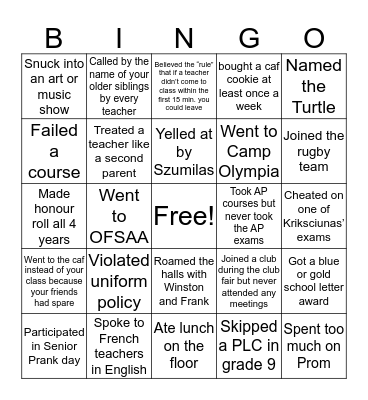 OCS Bingo Card