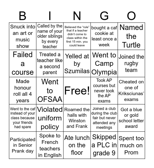 OCS Bingo Card