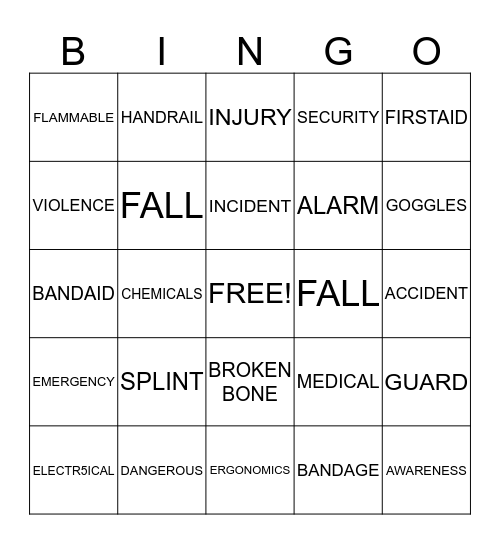 SAFETY BINGO Card