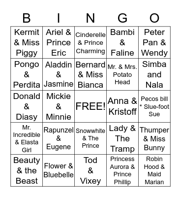 Disney Couples Bingo Card
