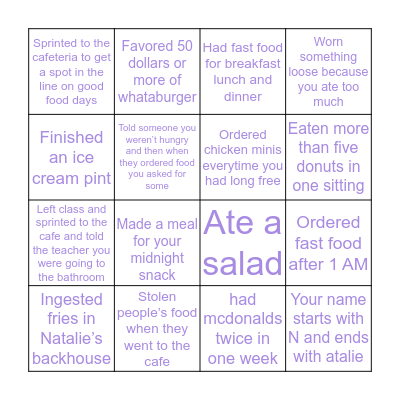 FAT GIRL BINGO Card