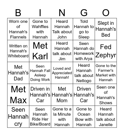 H A N N A H Bingo Card