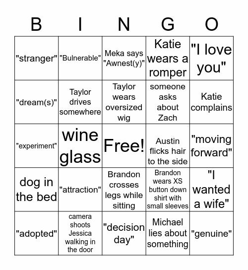 MAFS DC Bingo Card