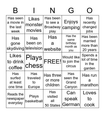 Get to Know You Bingo Card
