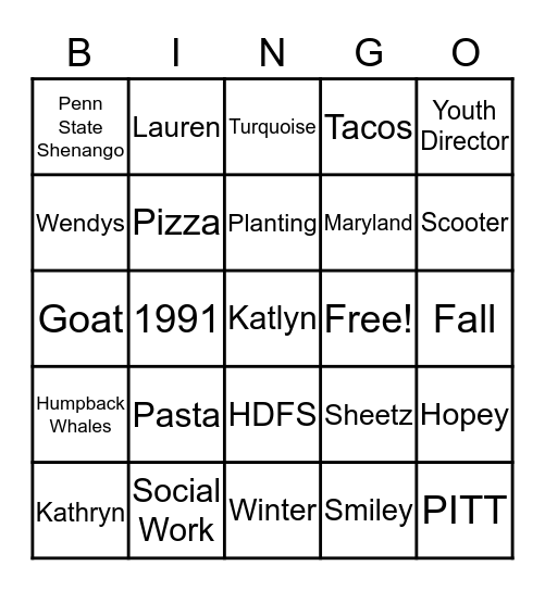 Hope's Bingo Card