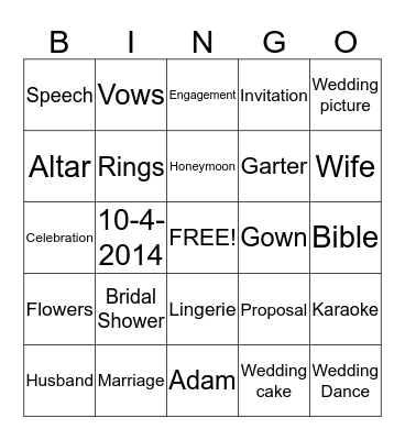 Bridal Shower! Bingo Card