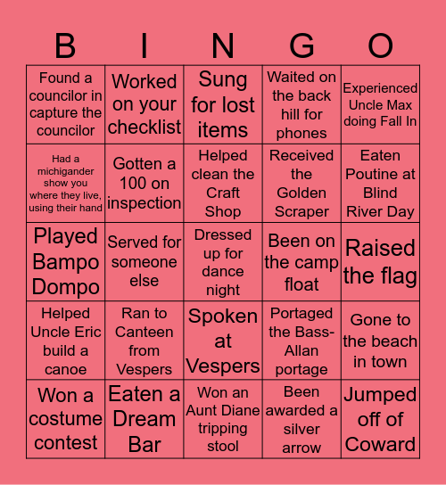 Bil-O-Wood Bingo Card