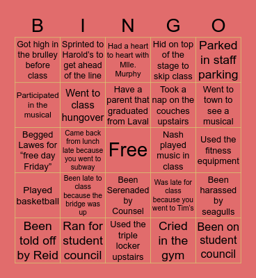 Laval Bingo Card