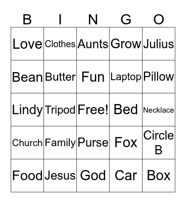JFAM4LIFE Bingo Card