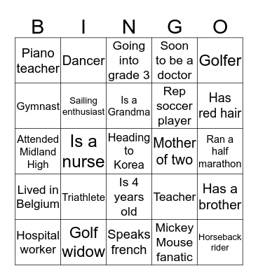 Parker Reunion Bingo Card