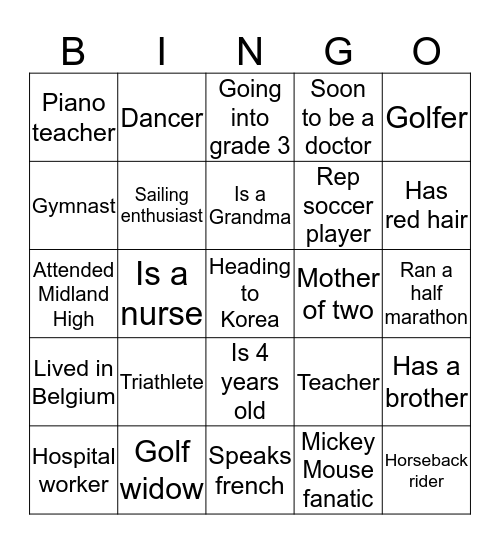 Parker Reunion Bingo Card