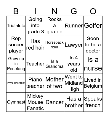 Parker Reunion Bingo Card