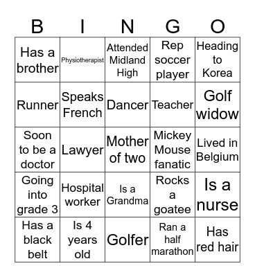 Parker Reunion Bingo Card