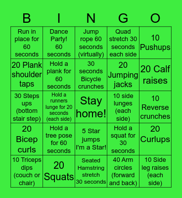 Fitness Fun!!! Bingo Card